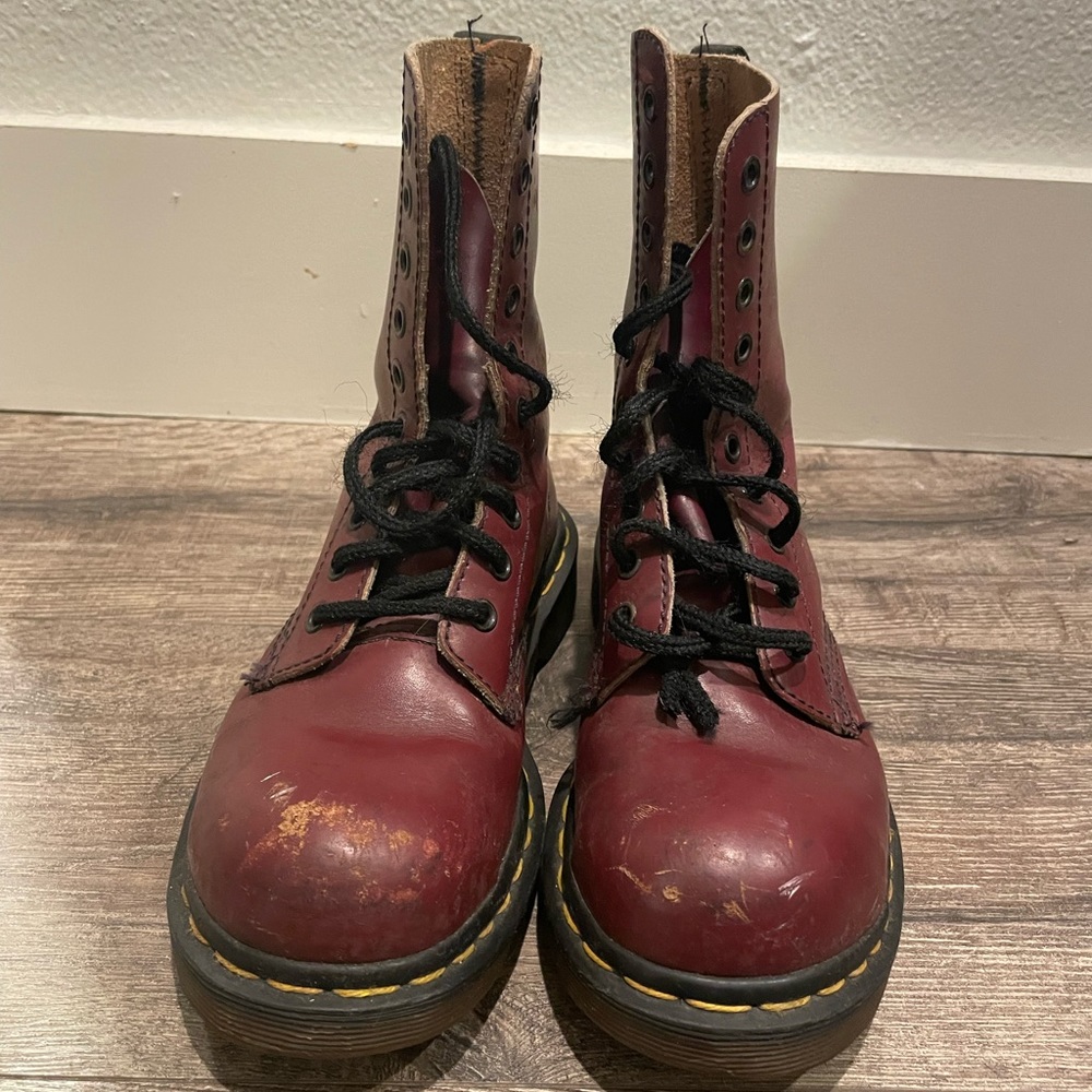 Dr. Martens Cherry 10 Hole Steel Toe